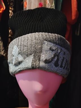 John Kent Sparkle Ribbed Two-Tone Beanie Hat - Gray & Black